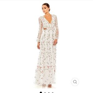 Mac Duggal 70159 Long Sleeve Embellished Cut Out A-Line Gown